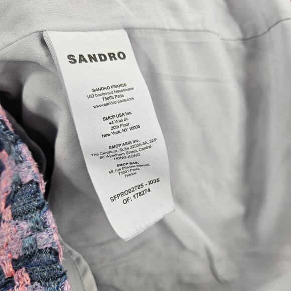 Sandro Amadora Dress Pink Blue Denim Trim Houndstooth Tweed Mini Pockets Size 4 - Picture 8 of 10